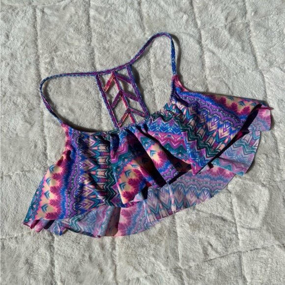 Victoria's Secret PINK | Patterned Ruffle Crop Flounce Bikini Top | Size Medium - Picture 1 of 8